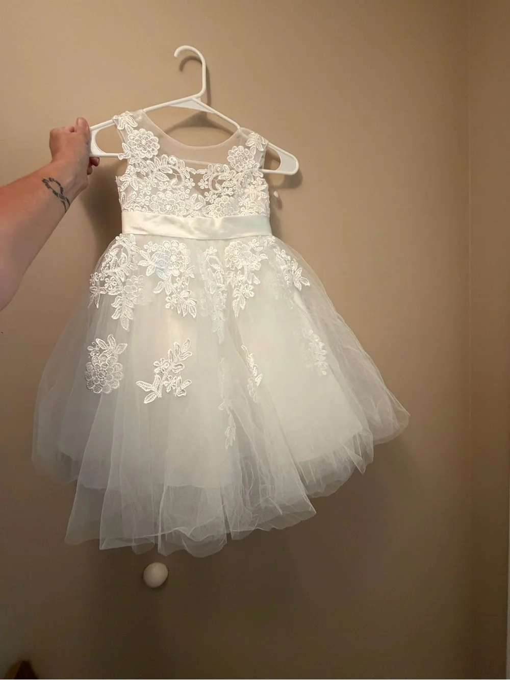 Miama Girls White Floral Lace Tulle Dress
